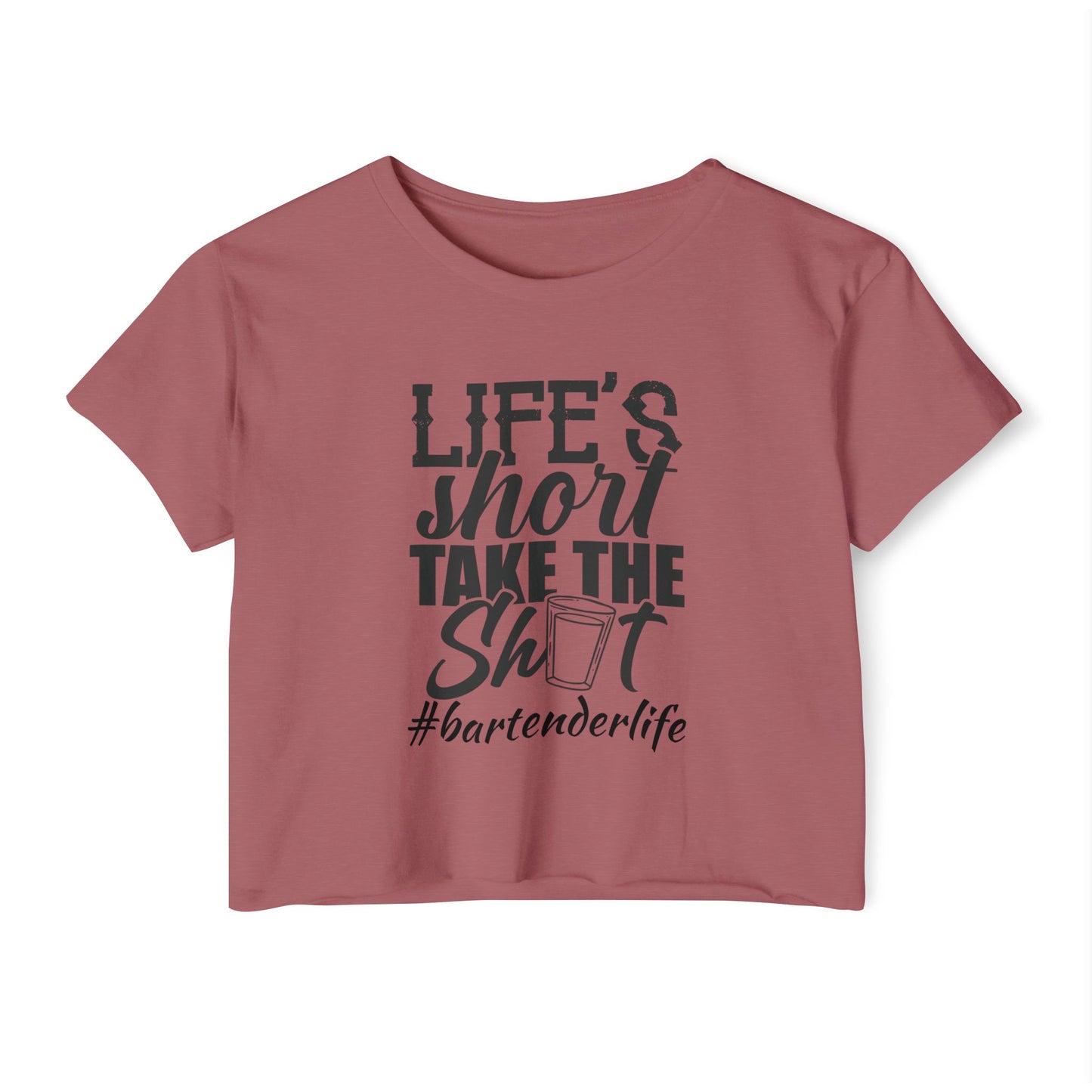 Fun & Playful Festival Crop Top for Women, Bar Outfit, Gift for Bartenders, Summer Music Fest Wear, Life's Short Take the Shot Tee