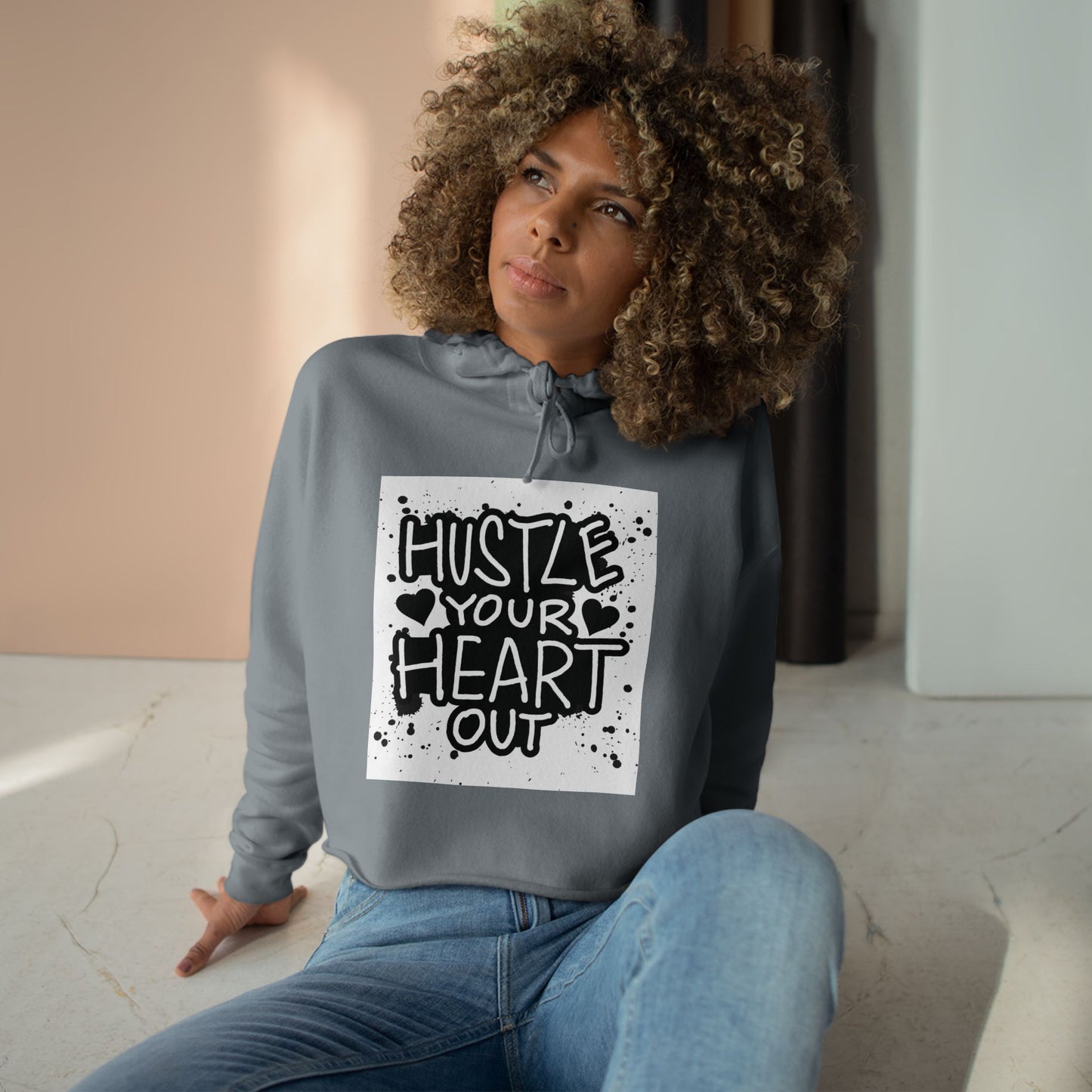 Hustle Heart Out Crop Hoodie - Motivational Fitness Apparel for Active Women