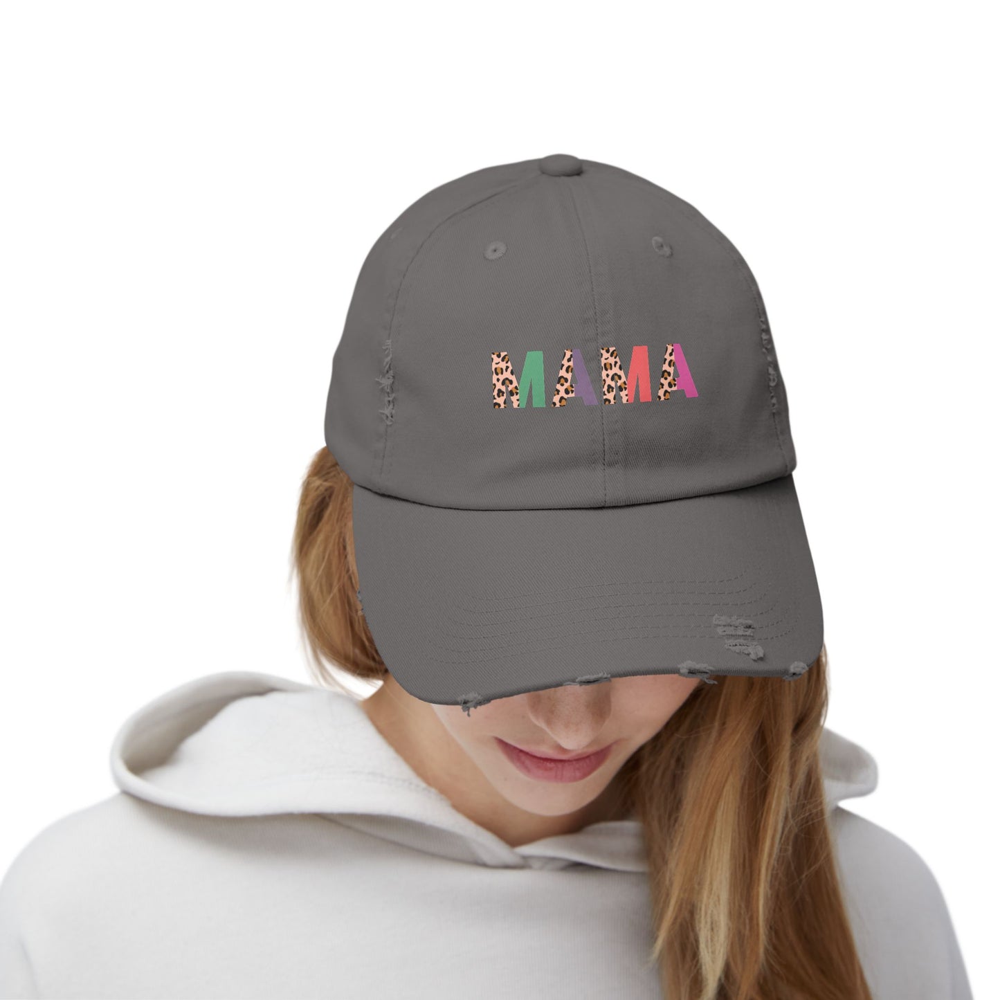 Trendy Unisex Distressed Cap - 'MAMA' Graphic Hat for Stylish Moms