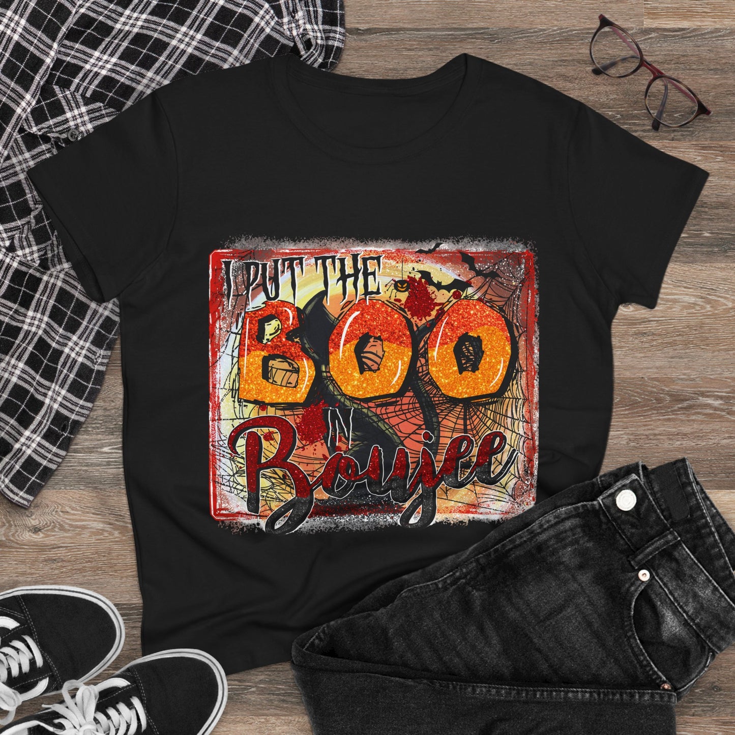 Boo-tiful Cotton Tee for Halloween, Women's Graphic Shirt, Spooky Vibes, Casual Wear, Gift for Her