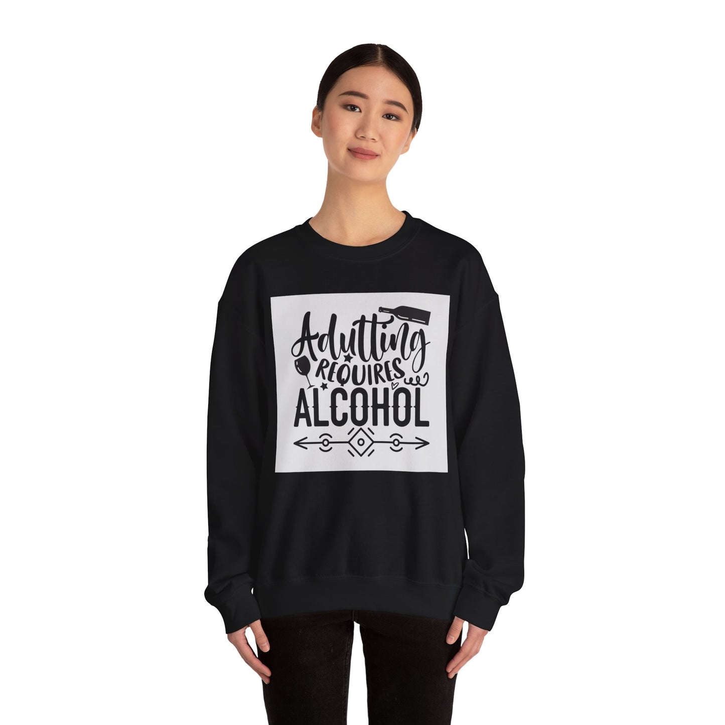 Funny Adulting Requires Alcohol Sweatshirt | Unisex Heavy Blend™ Crewneck for Parties & Casual Wear