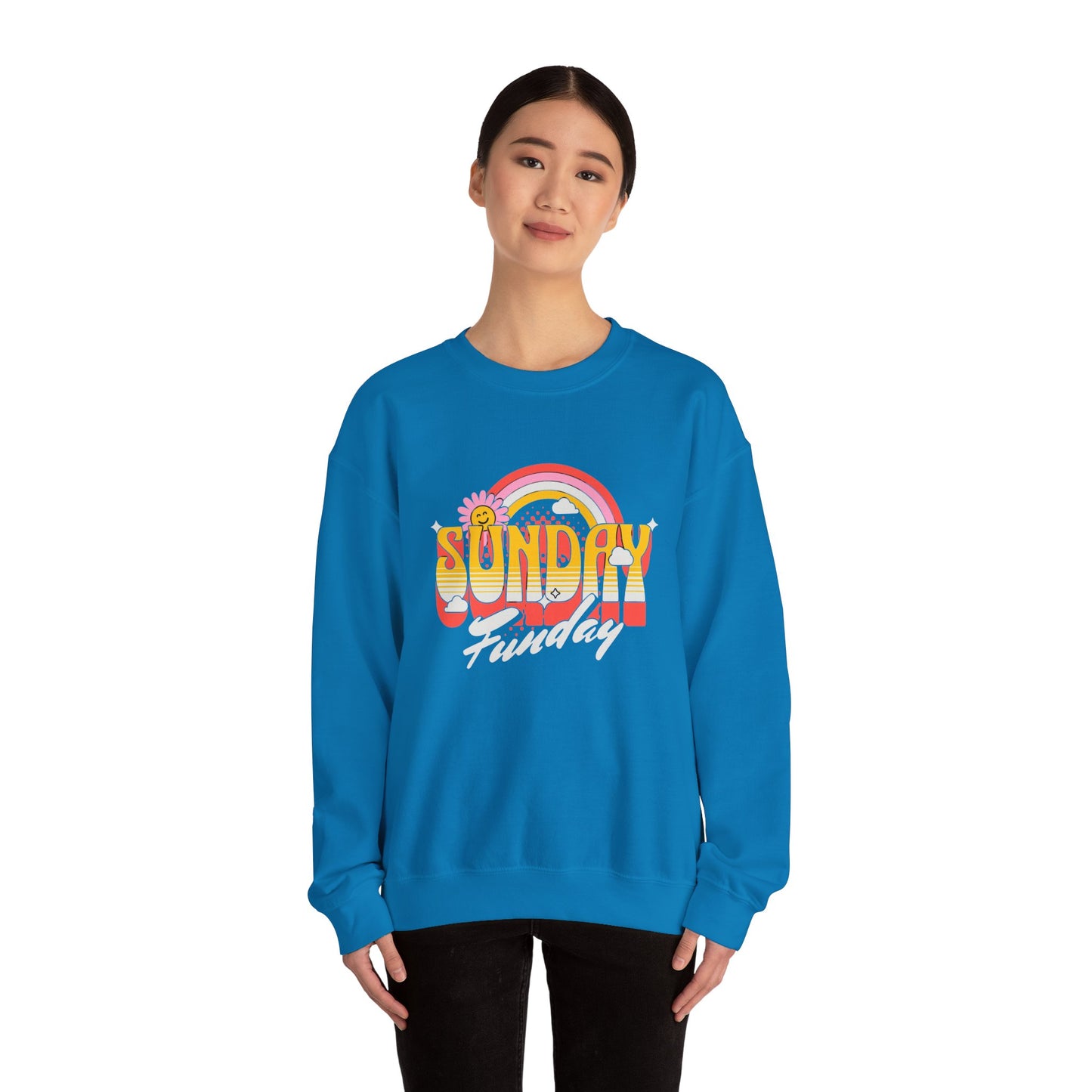 Sunday Funday Unisex Crewneck Sweatshirt - Retro Rainbow Design