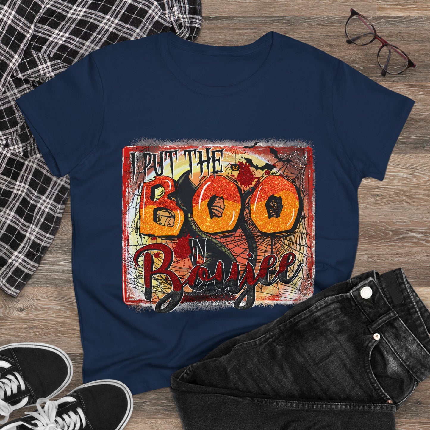 Boo-tiful Cotton Tee for Halloween, Women's Graphic Shirt, Spooky Vibes, Casual Wear, Gift for Her