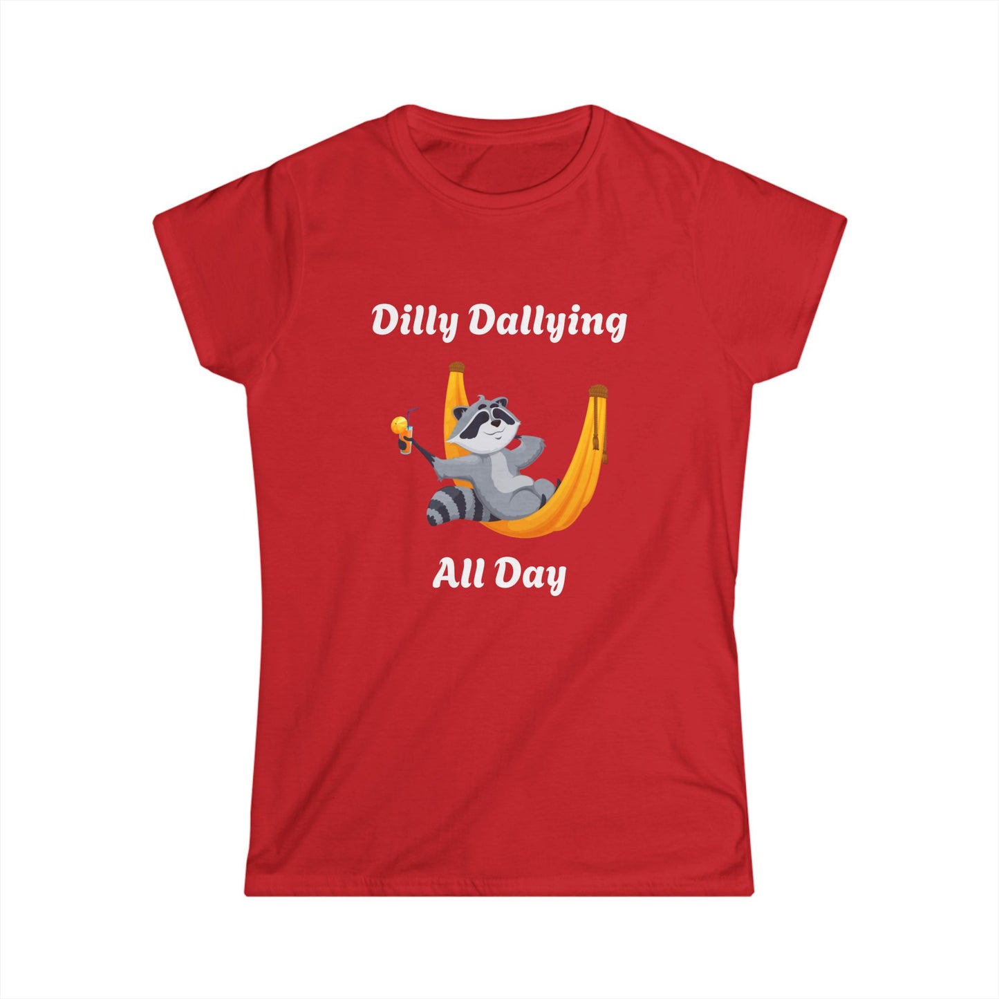 Cute Raccoon Relaxing Women's Softstyle Tee – Perfect for Nature Lovers!