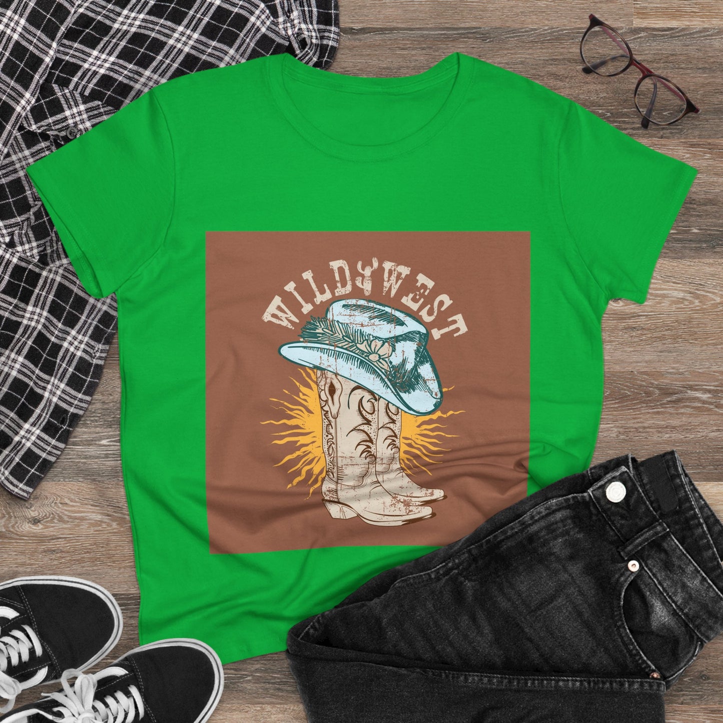 Wild West Women's Cotton Tee - Casual Summer Top, Boho Fashion, Vintage Graphic Shirt, Gift for Cowgirls, Western Wear
