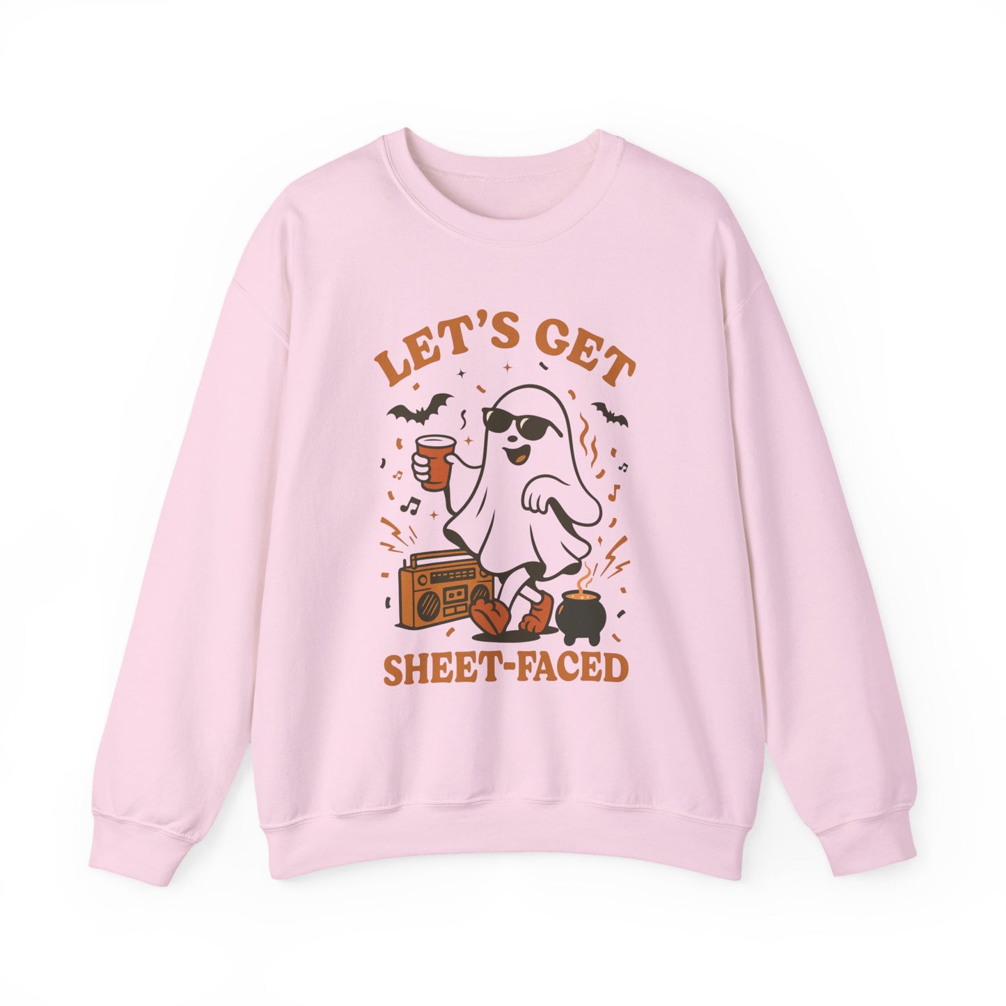 Let's Get Sheet-Faced Halloween Sweatshirt, Unisex Crewneck, Ghost Design, Perfect for Parties, Fall Celebrations, Cozy Wear