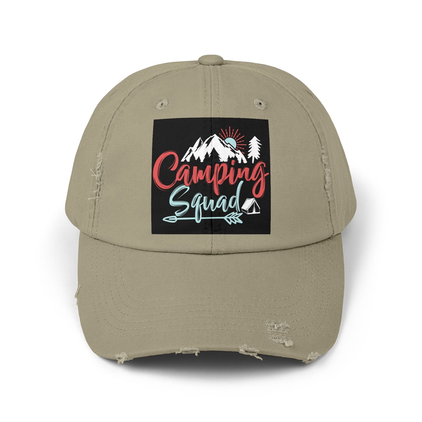 Camping Squad Distressed Cap | Unisex Headwear for Outdoor Adventures, Gifts for Campers, Summer Vibes, Travel Accessories, Hiking Cap