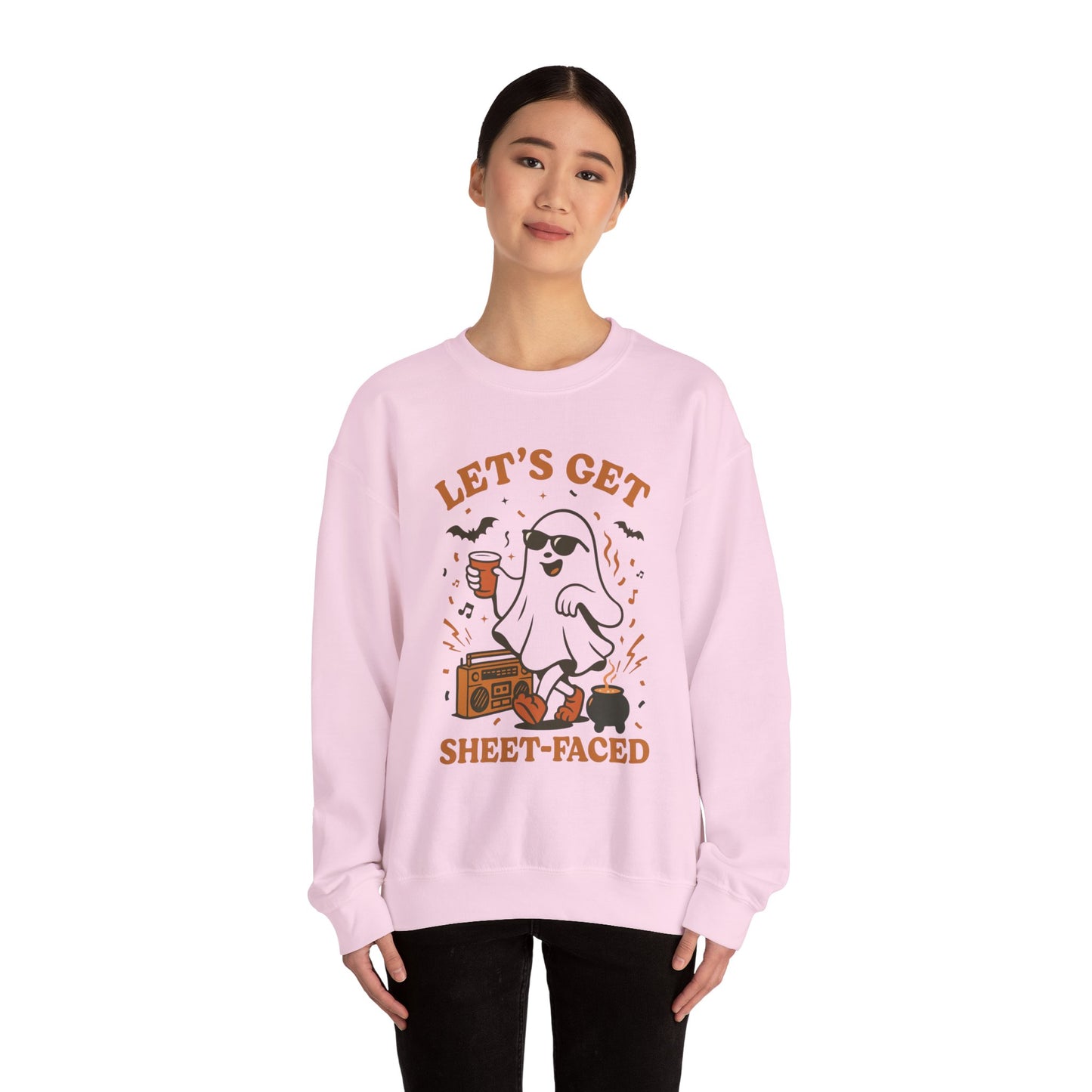 Let's Get Sheet-Faced Halloween Sweatshirt, Unisex Crewneck, Ghost Design, Perfect for Parties, Fall Celebrations, Cozy Wear