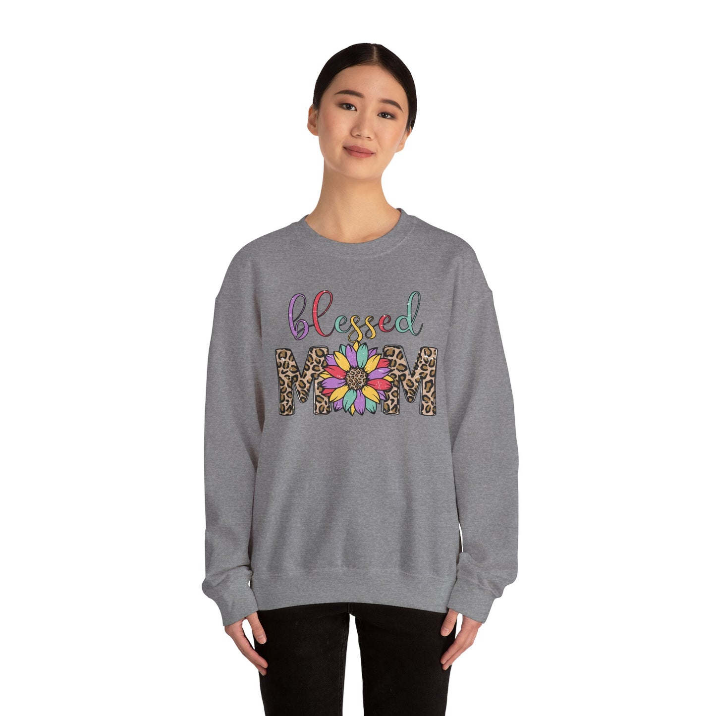 Blessed Mom Leopard Floral Crewneck Sweatshirt