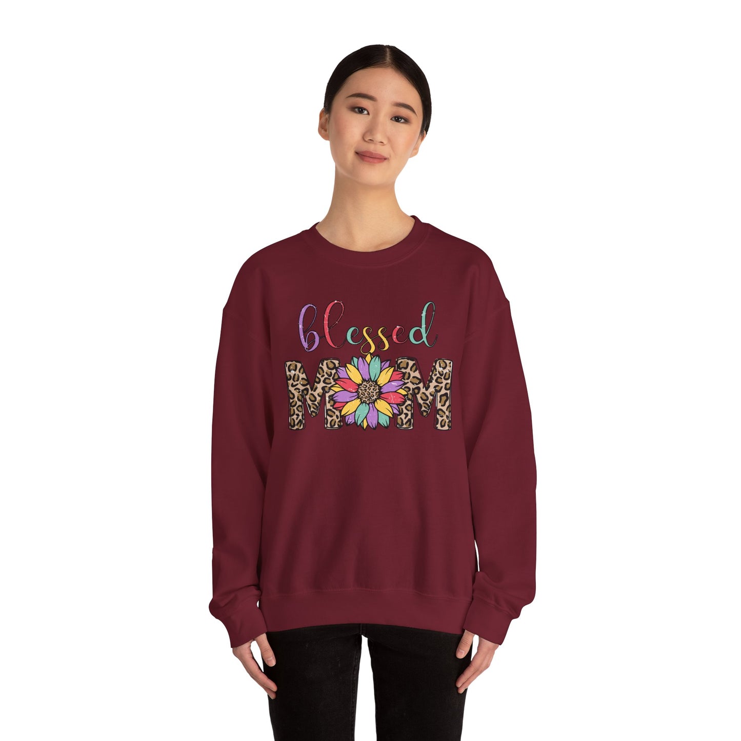 Blessed Mom Leopard Floral Crewneck Sweatshirt