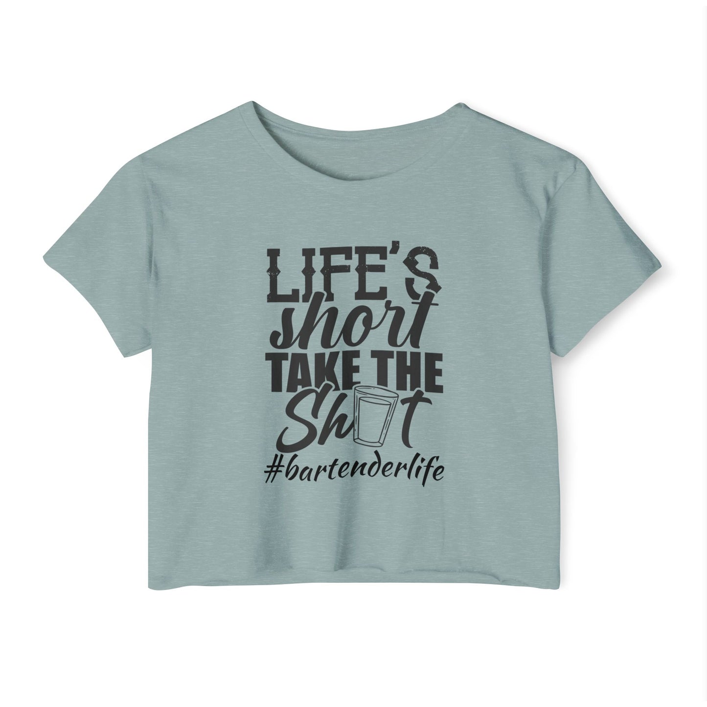 Fun & Playful Festival Crop Top for Women, Bar Outfit, Gift for Bartenders, Summer Music Fest Wear, Life's Short Take the Shot Tee
