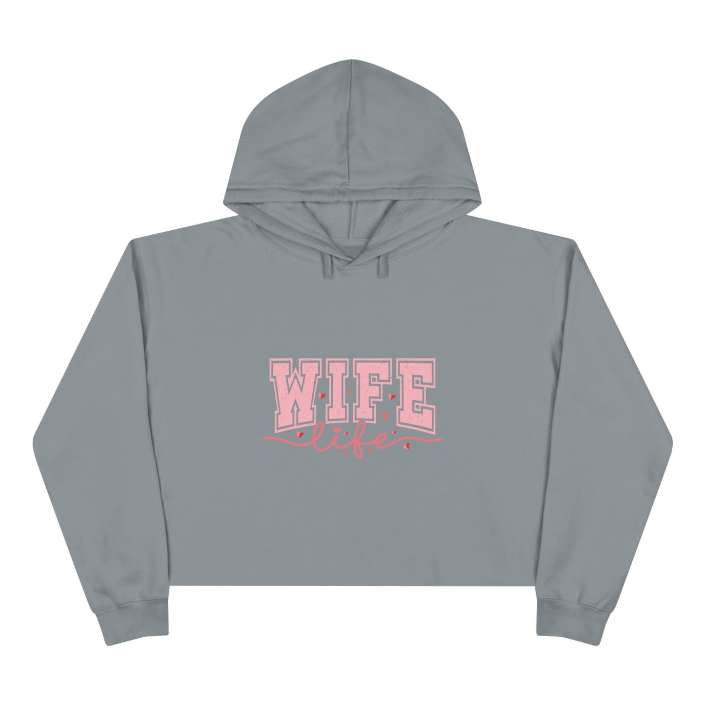 Wife Life Crop Hoodie - Trendy Pink Graphic Sweatshirt for Couples and Celebrations