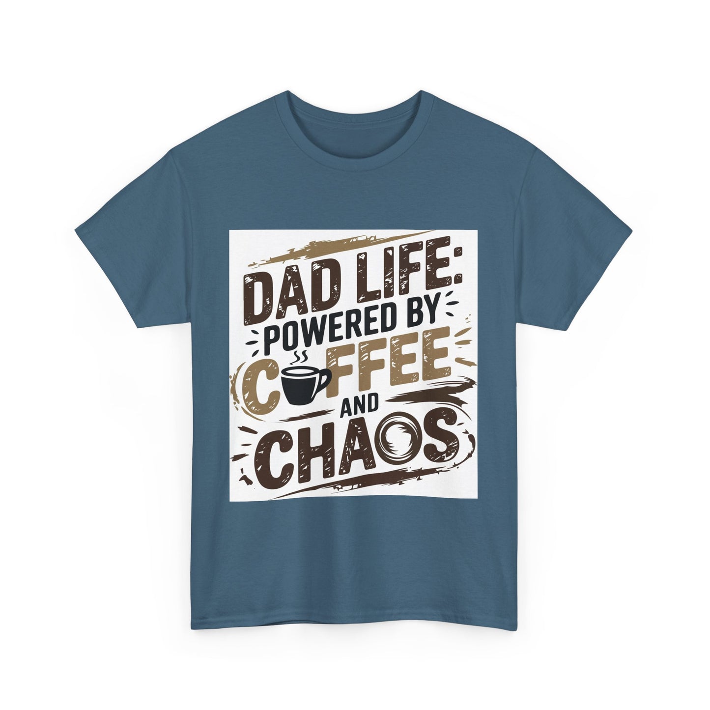 Dad Life Unisex Heavy Cotton Tee - Powered by Coffee and Chaos