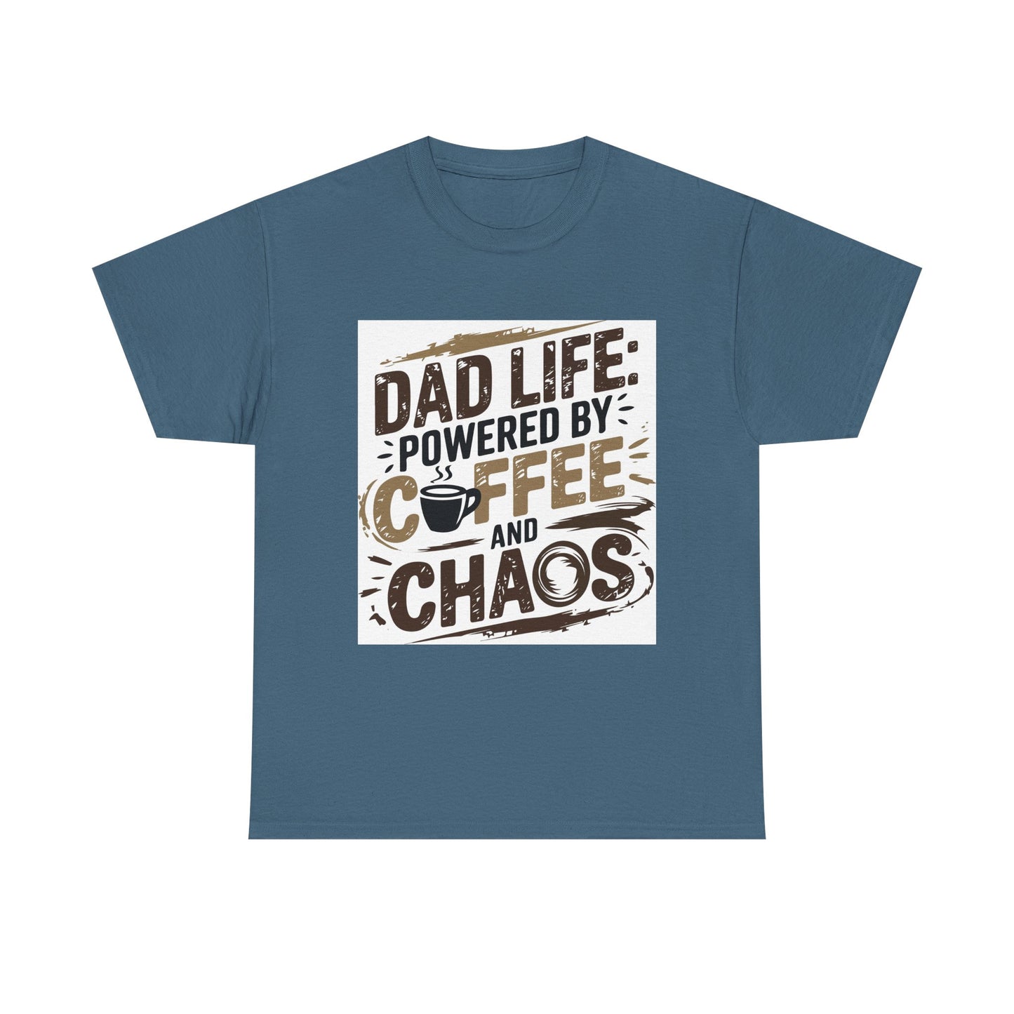 Dad Life Unisex Heavy Cotton Tee - Powered by Coffee and Chaos