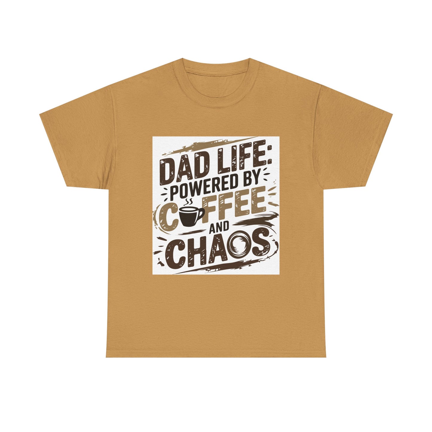 Dad Life Unisex Heavy Cotton Tee - Powered by Coffee and Chaos