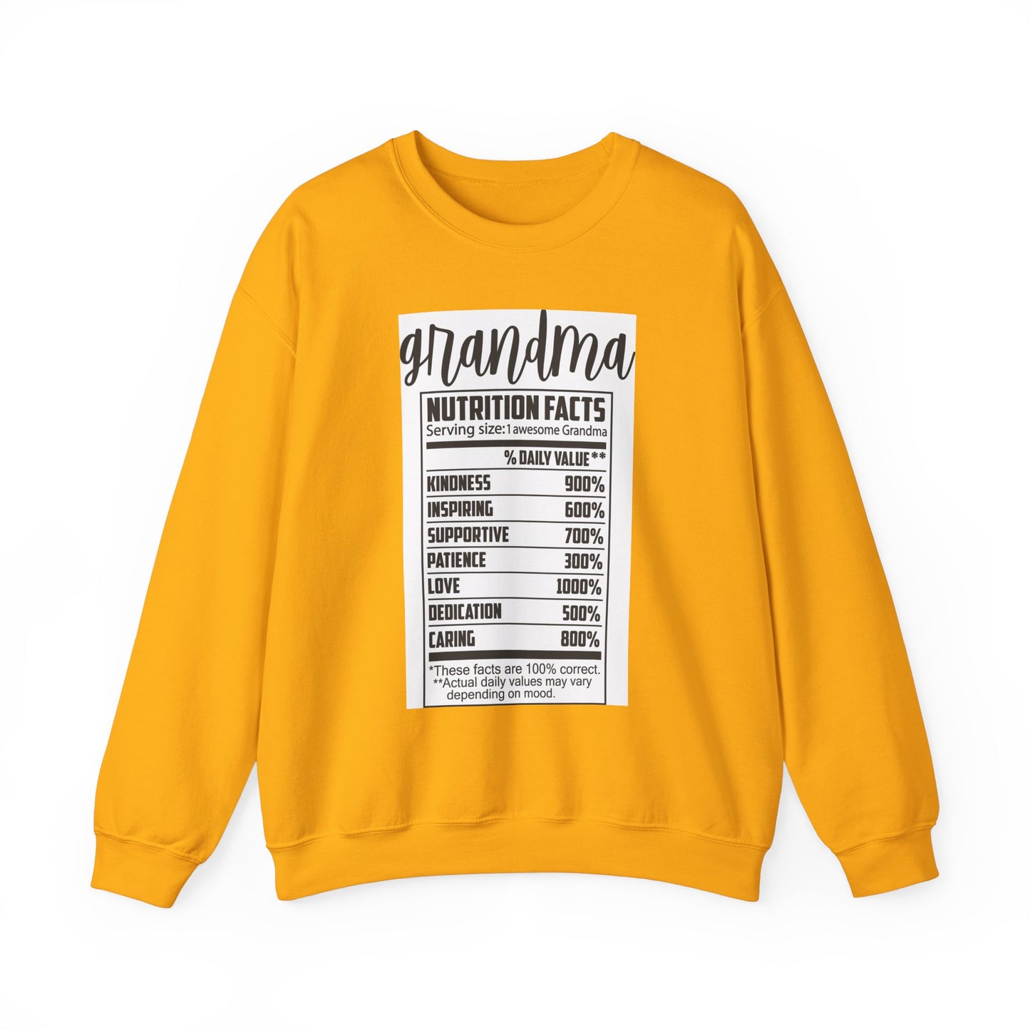 Grandma Nutrition Facts Sweatshirt - Cozy Unisex Crewneck for Family Celebrations