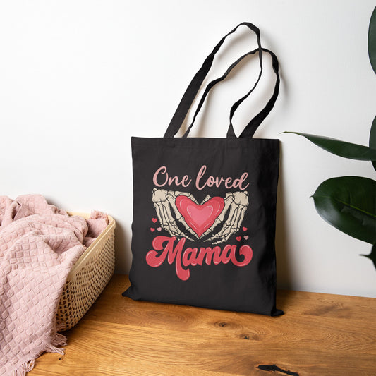 One Loved Mama Cotton Canvas Tote Bag - Heart Design, Perfect Gift for Moms