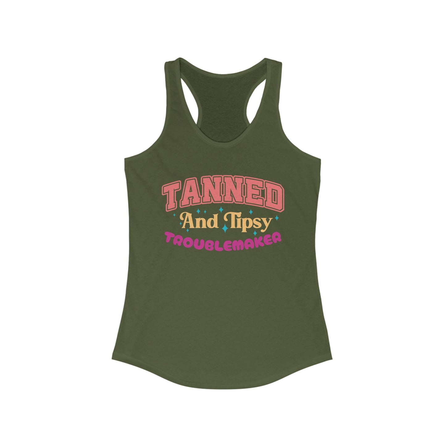 Party-Ready Women's Tank Top: 'Tanned and Tipsy Troublemaker', Summer Vibe, Vacation Tee, Pool Party Apparel, Fun Gifts