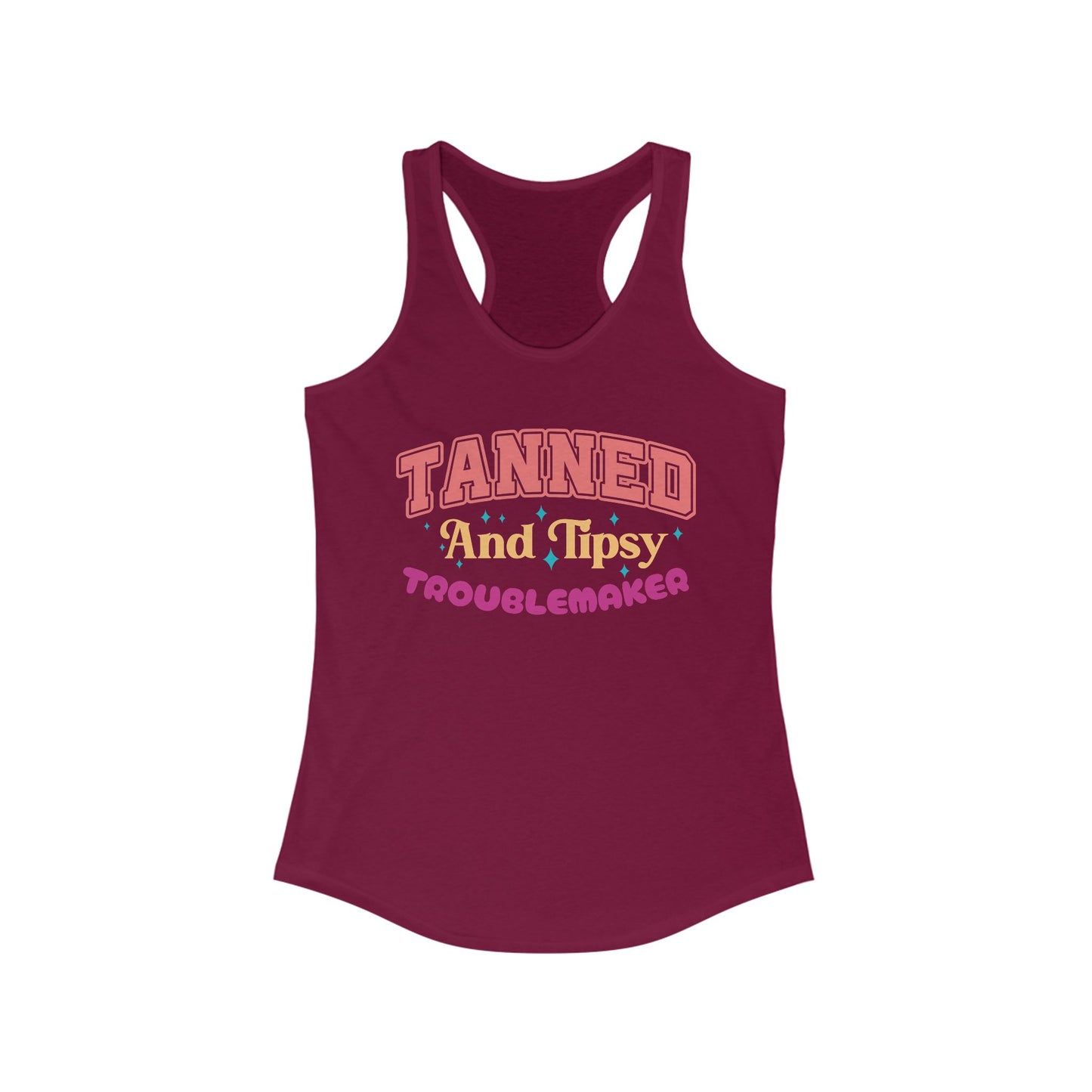 Party-Ready Women's Tank Top: 'Tanned and Tipsy Troublemaker', Summer Vibe, Vacation Tee, Pool Party Apparel, Fun Gifts