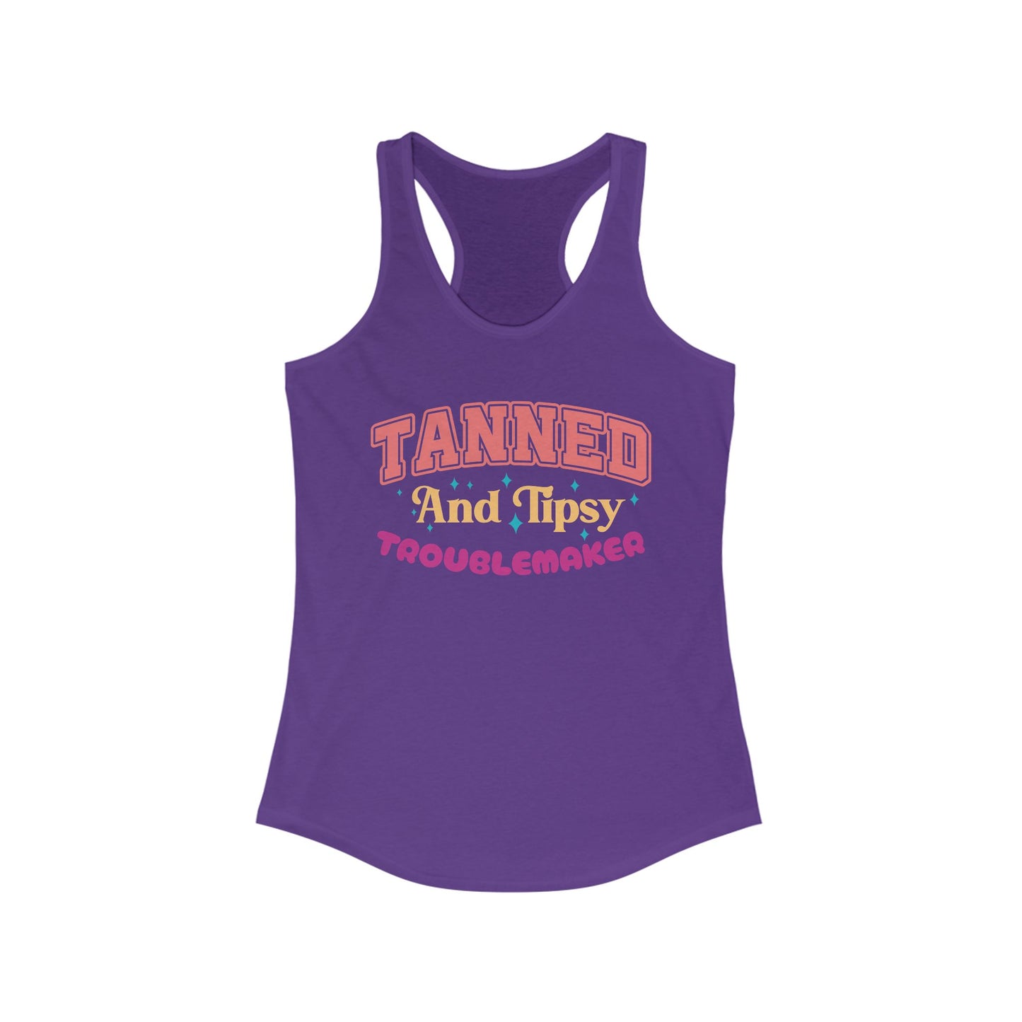 Party-Ready Women's Tank Top: 'Tanned and Tipsy Troublemaker', Summer Vibe, Vacation Tee, Pool Party Apparel, Fun Gifts