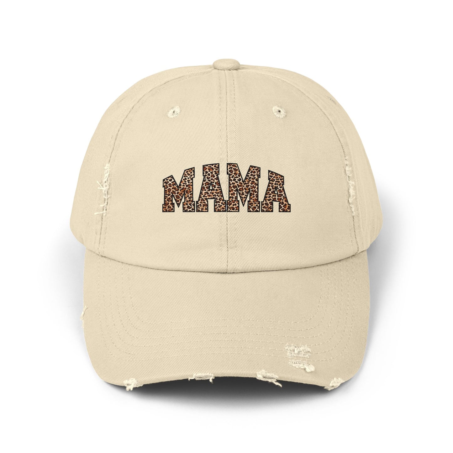 Distressed Mama Cap - Unisex Black Hat with Trendy Leopard Print