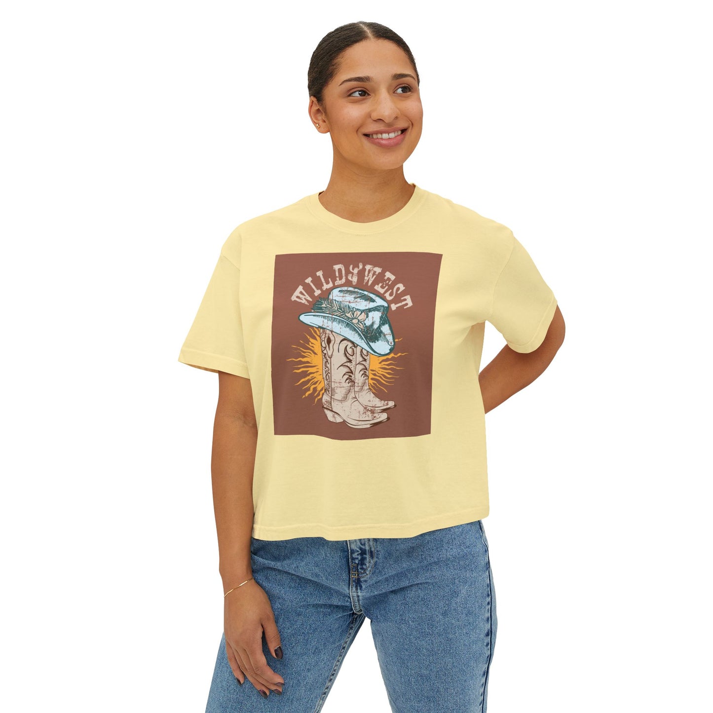 Wild West Women's Boxy Tee, Western Graphic T-Shirt, Vintage Cowboy Shirt, Boho Fashion Top, Casual Summer Wear, Gift for Her