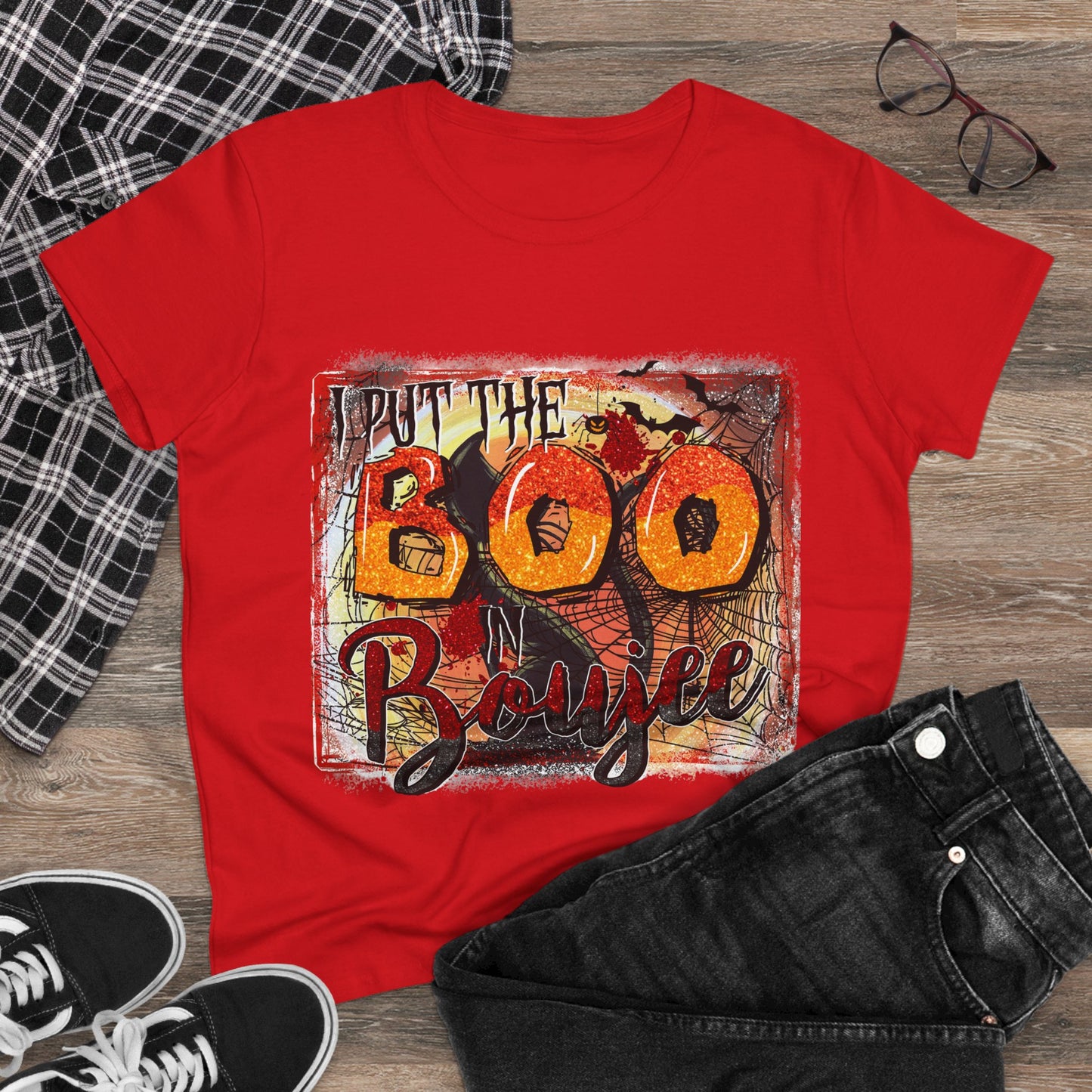 Boo-tiful Cotton Tee for Halloween, Women's Graphic Shirt, Spooky Vibes, Casual Wear, Gift for Her