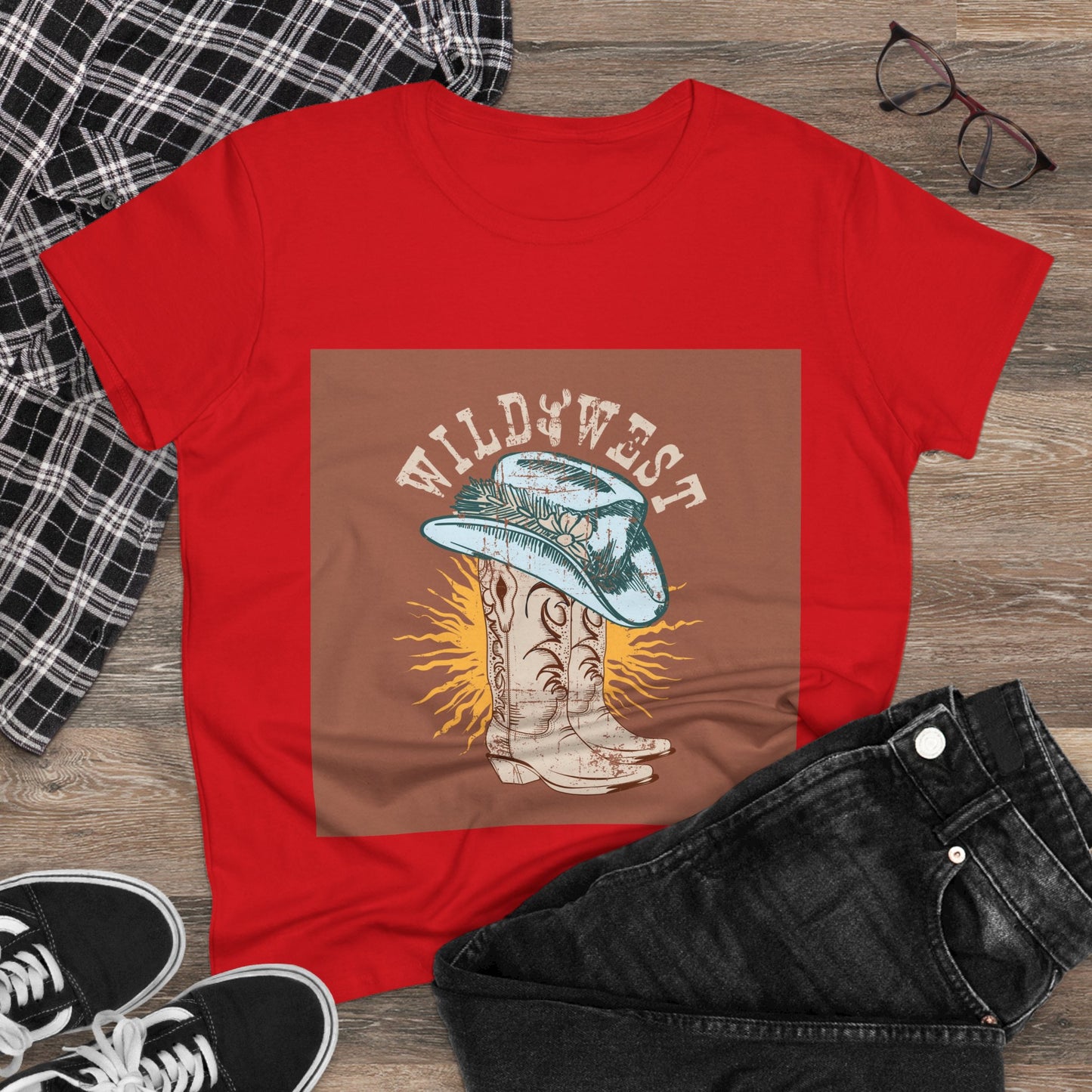 Wild West Women's Cotton Tee - Casual Summer Top, Boho Fashion, Vintage Graphic Shirt, Gift for Cowgirls, Western Wear