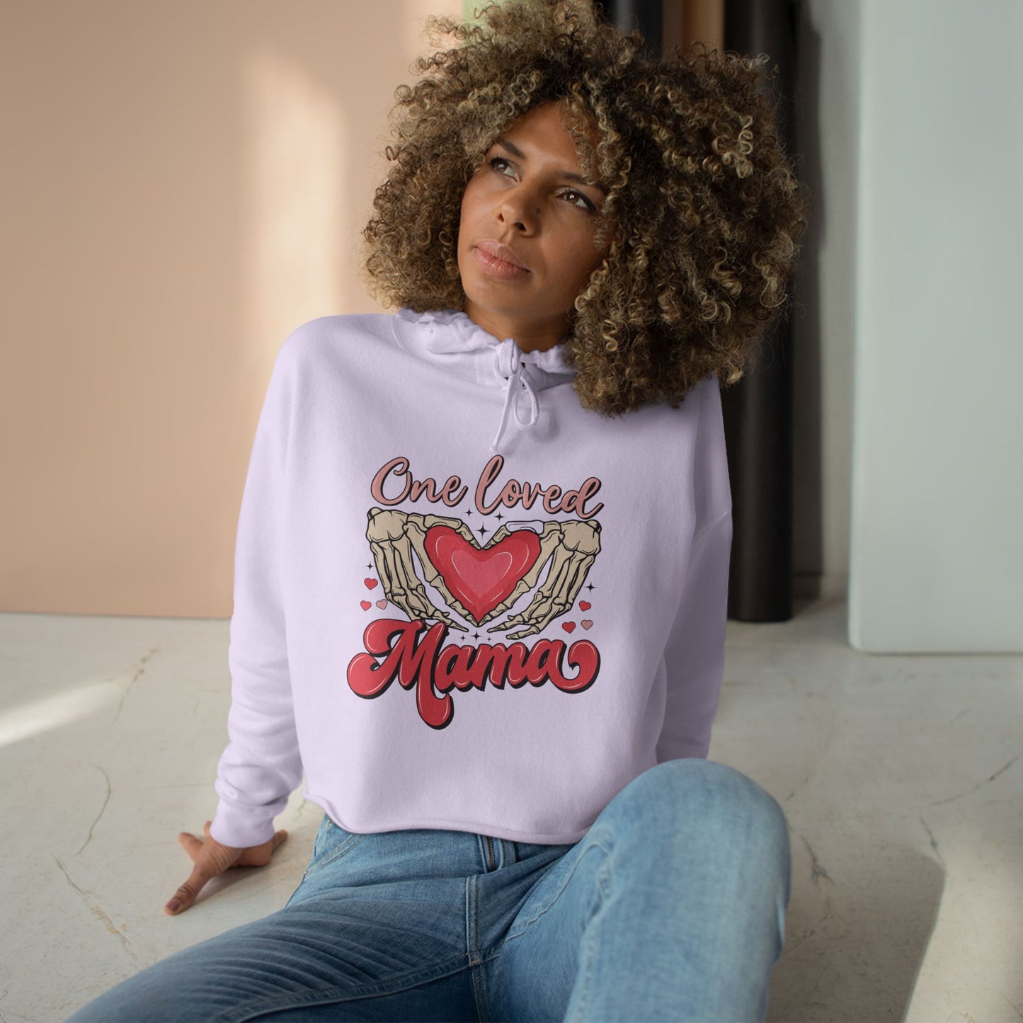 One Loved Mama Crop Hoodie - Cozy Gift for Moms | Heart Design for Mother's Day & More