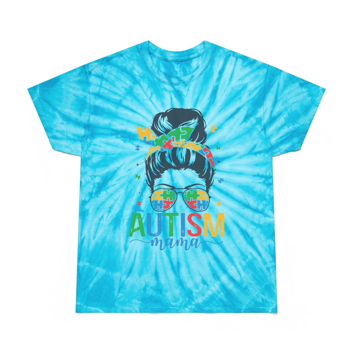Autism Mama Tie-Dye Tee - Bright Yellow Cyclone Design