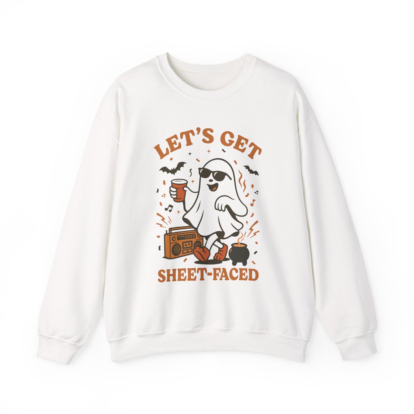 Let's Get Sheet-Faced Halloween Sweatshirt, Unisex Crewneck, Ghost Design, Perfect for Parties, Fall Celebrations, Cozy Wear
