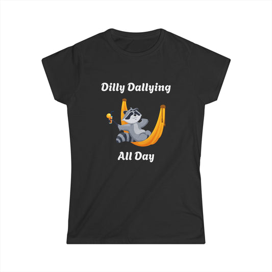 Cute Raccoon Relaxing Women's Softstyle Tee – Perfect for Nature Lovers!