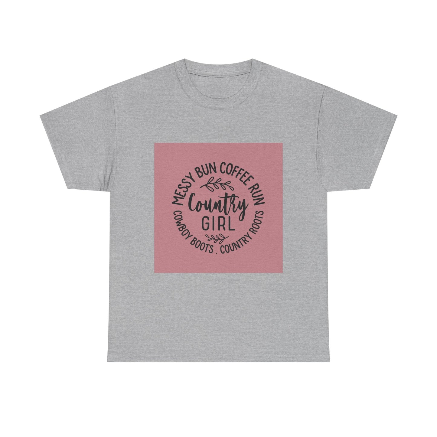 Country Girl Unisex Heavy Cotton Tee - Messy Bun Coffee Run Design