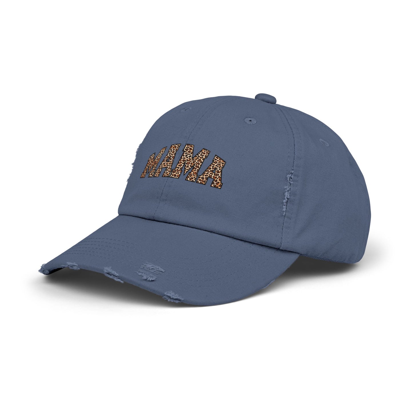 Distressed Mama Cap - Unisex Black Hat with Trendy Leopard Print