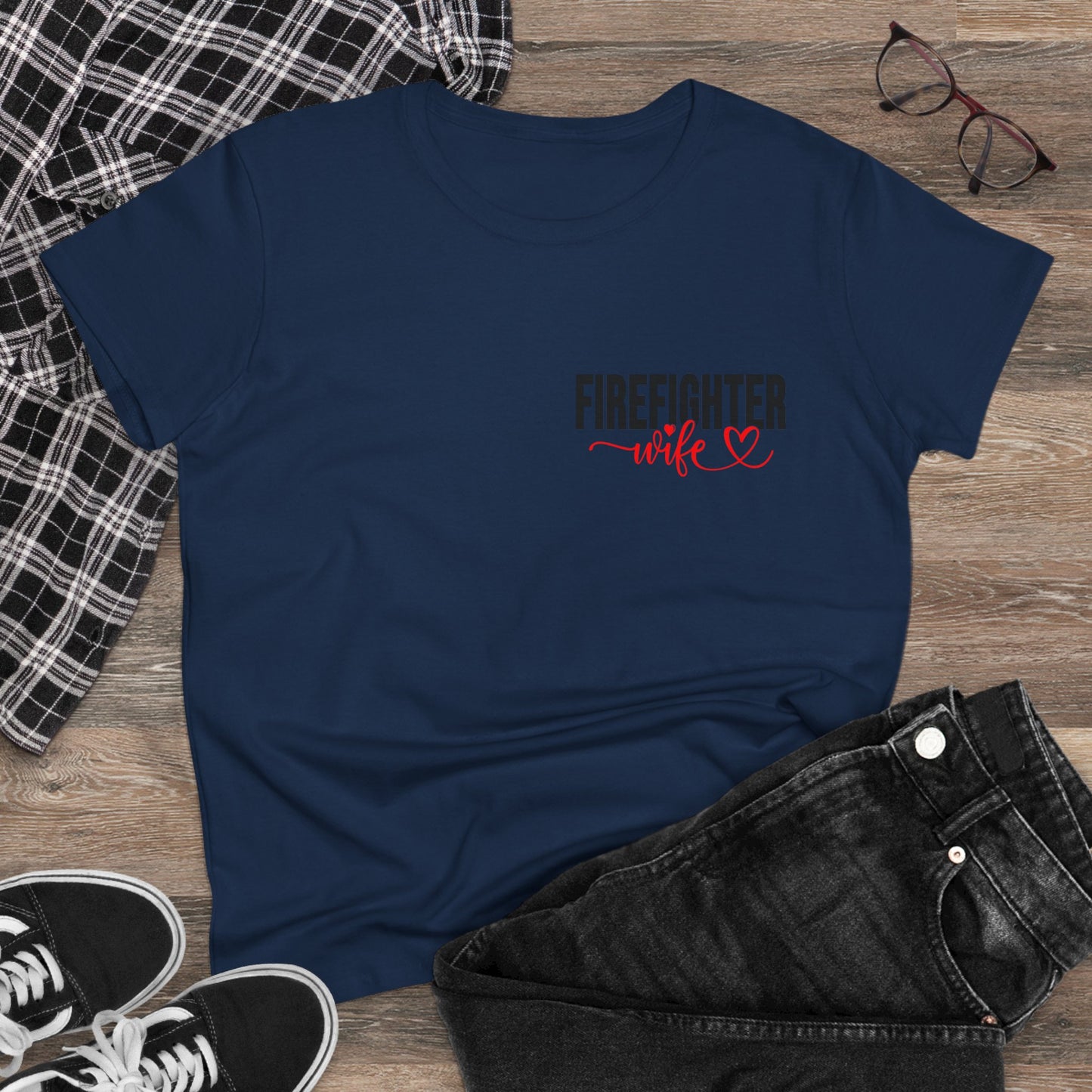 Firefighter Wife Cotton Tee - Supportive Gift for Her, Casual Wear, Patriotic Apparel, Unique Firefighter Gift, Everyday Comfort
