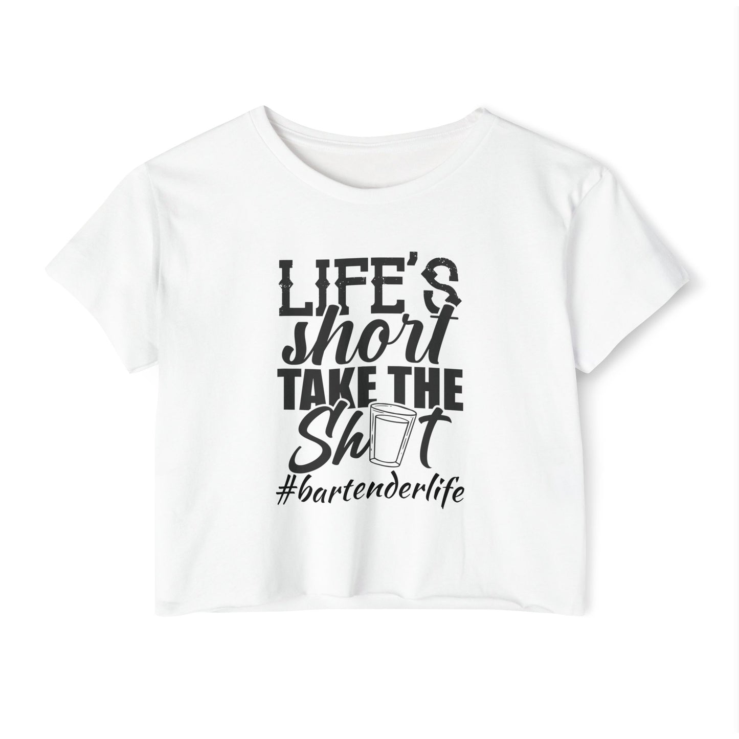 Fun & Playful Festival Crop Top for Women, Bar Outfit, Gift for Bartenders, Summer Music Fest Wear, Life's Short Take the Shot Tee