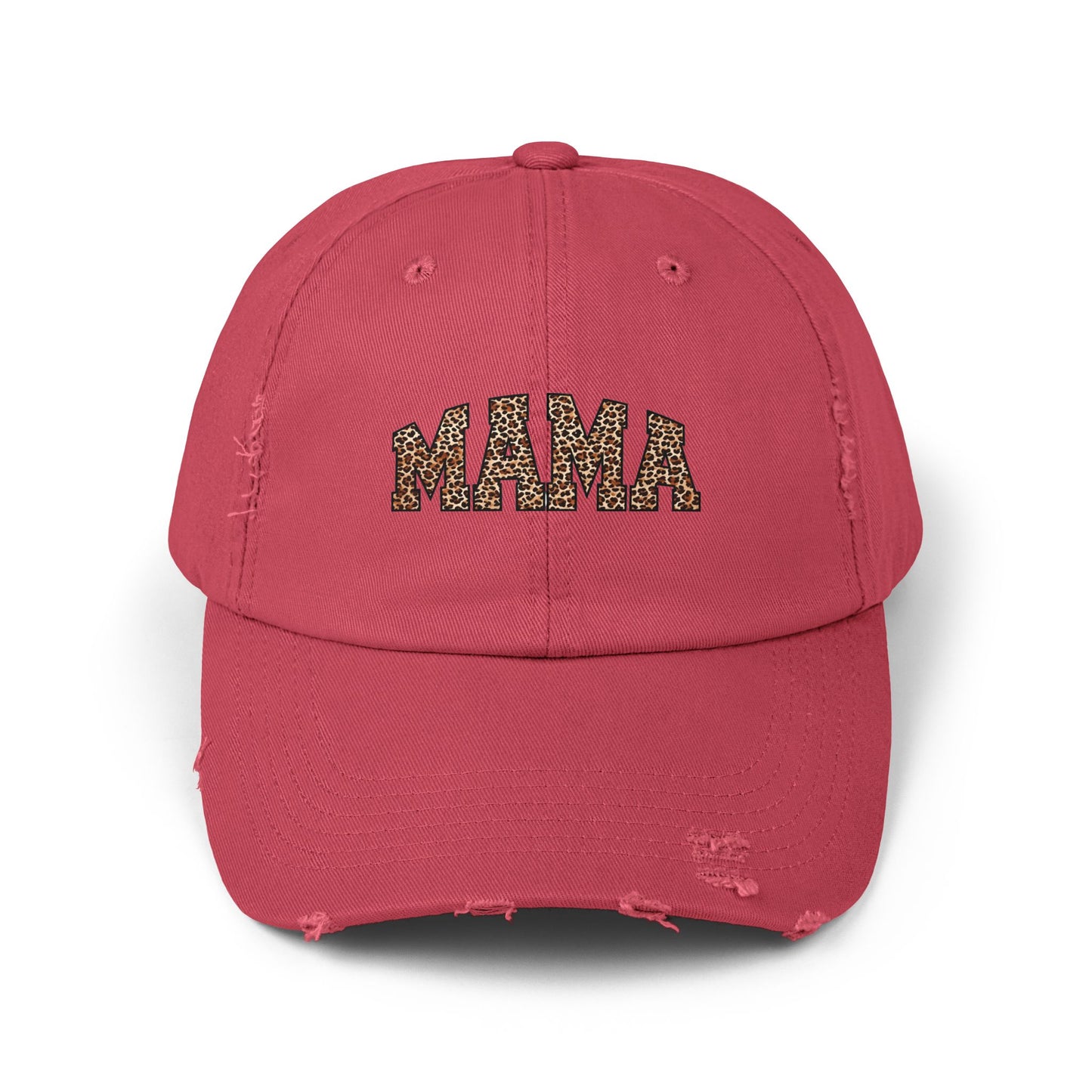 Distressed Mama Cap - Unisex Black Hat with Trendy Leopard Print