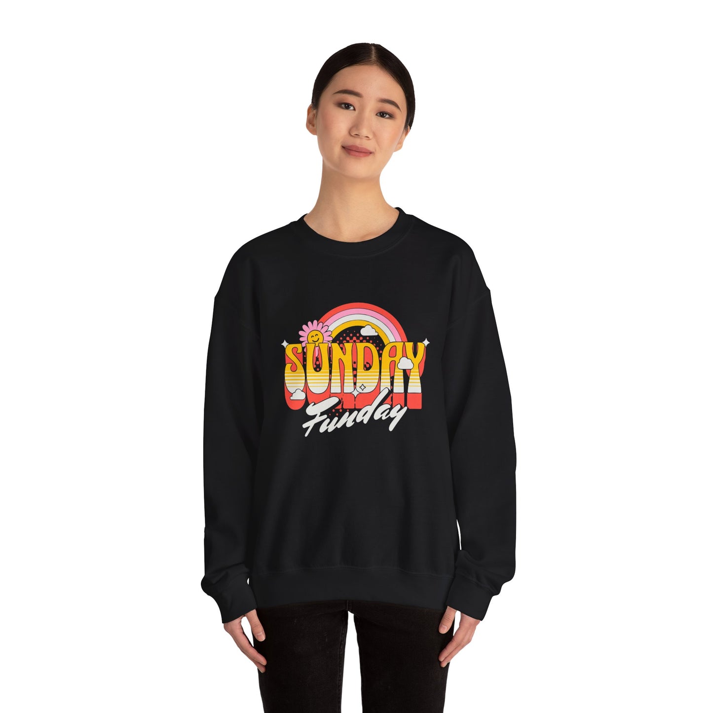 Sunday Funday Unisex Crewneck Sweatshirt - Retro Rainbow Design