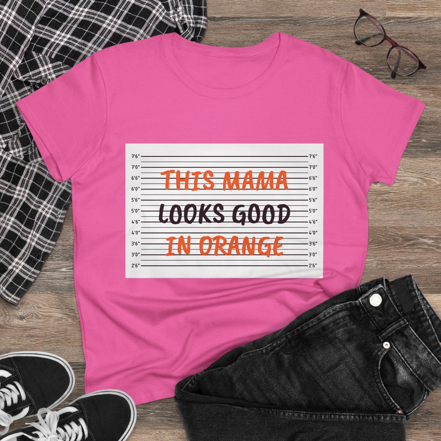 Fun Women's Midweight Cotton Tee - 'This Mama Looks Good in Orange'