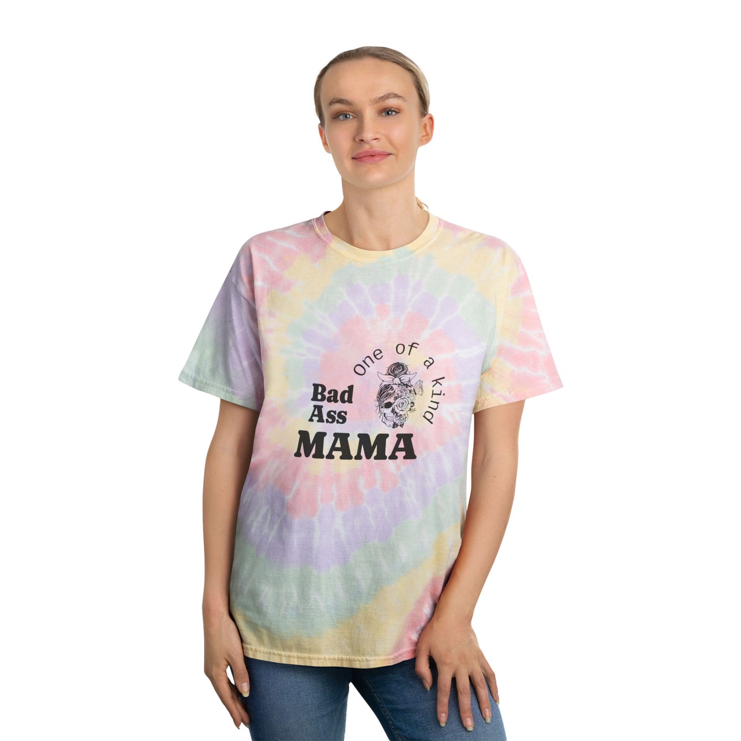 Bad Ass Mama Tie-Dye Tee – Spiral, Colorful Casual T-Shirt for Cool Moms