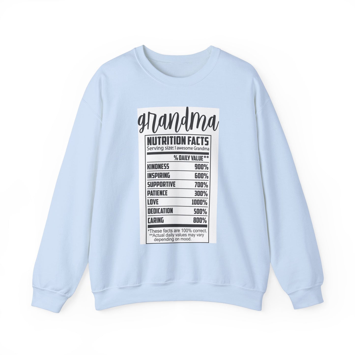 Grandma Nutrition Facts Sweatshirt - Cozy Unisex Crewneck for Family Celebrations