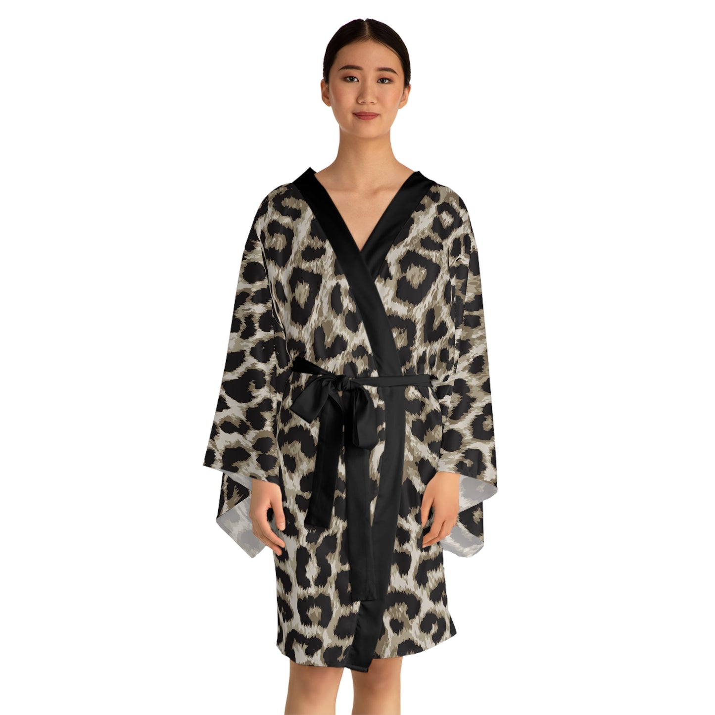 Stylish Leopard Print Long Sleeve Kimono Robe, Cozy Loungewear, Fashion Statement, Unique Gift, Spa Robe, Elegant Evening Wear