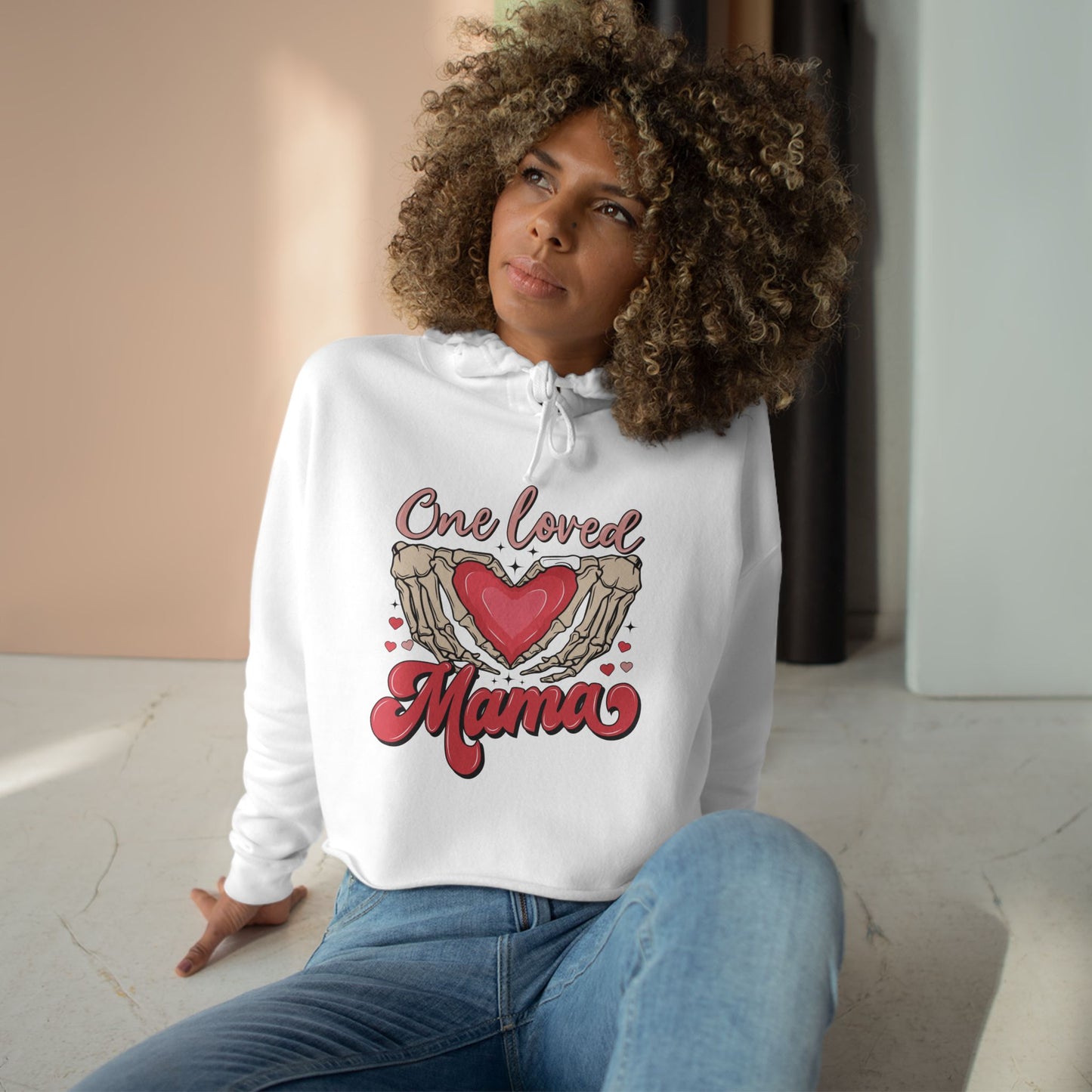 One Loved Mama Crop Hoodie - Cozy Gift for Moms | Heart Design for Mother's Day & More