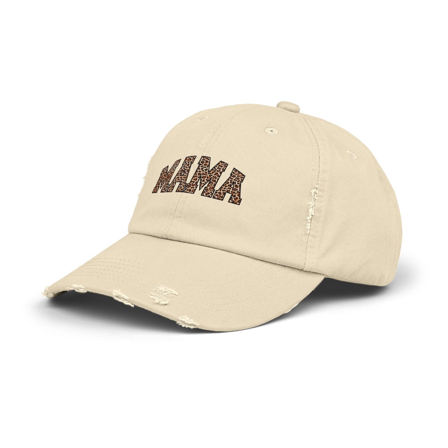 Distressed Mama Cap - Unisex Black Hat with Trendy Leopard Print