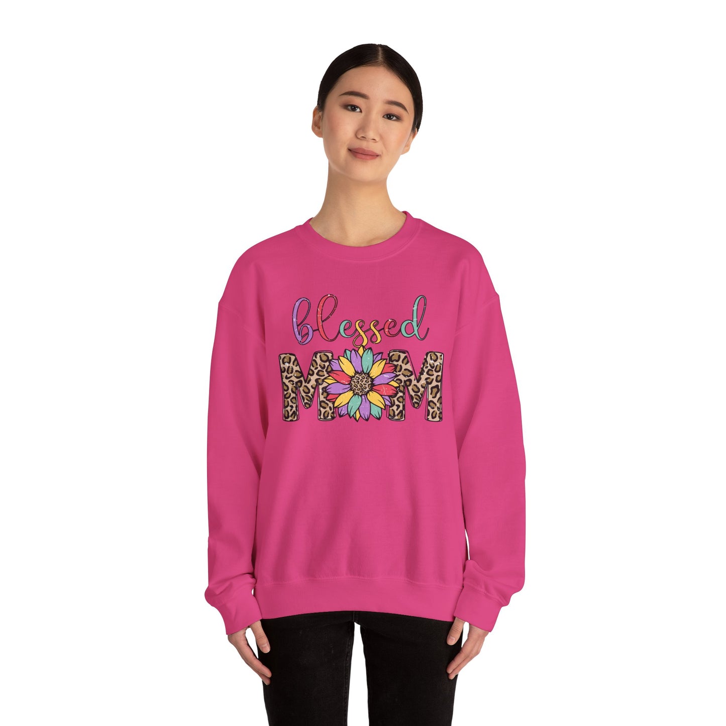 Blessed Mom Leopard Floral Crewneck Sweatshirt