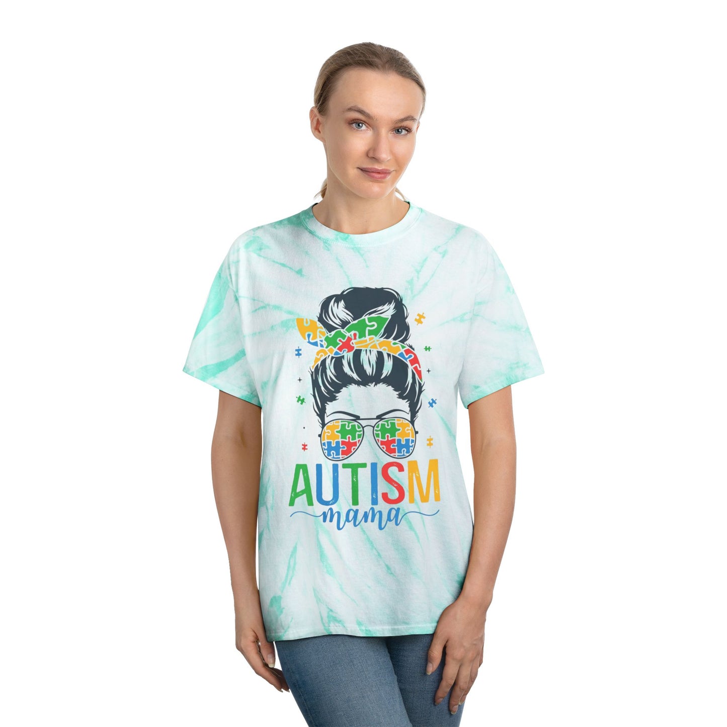 Autism Mama Tie-Dye Tee - Bright Yellow Cyclone Design