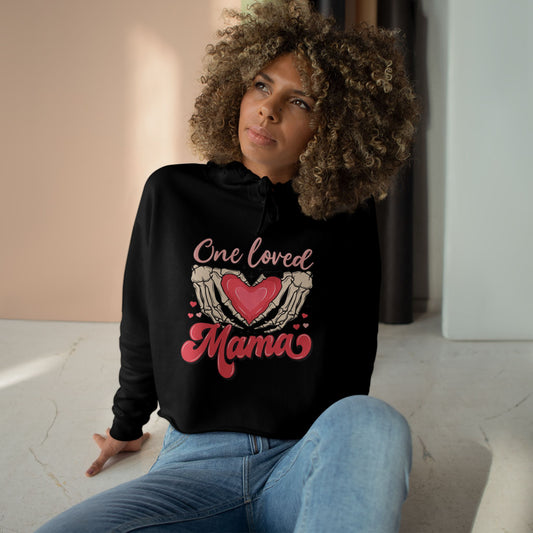 One Loved Mama Crop Hoodie - Cozy Gift for Moms | Heart Design for Mother's Day & More