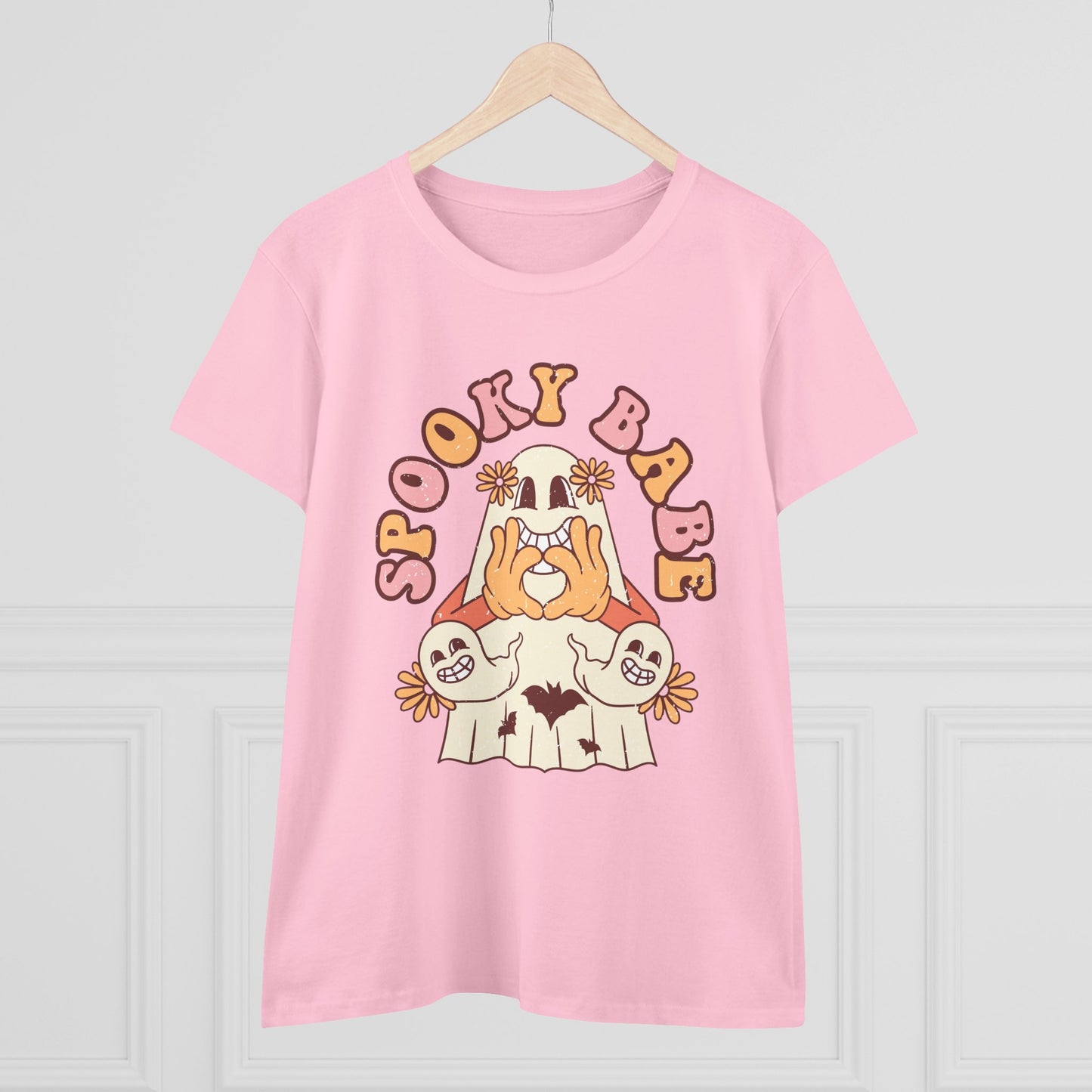Spooky Babe Tee, Women's Midweight Cotton T-Shirt, Halloween Fashion, Casual Halloween Attire, Vintage Graphic Tee, Trendy Fall Shirt