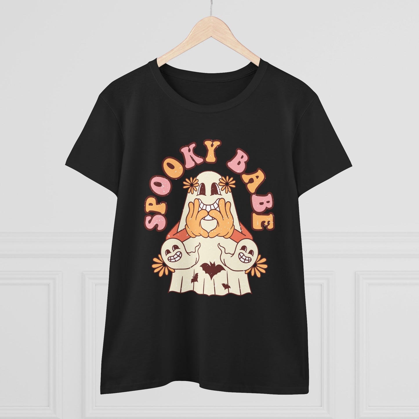 Spooky Babe Tee, Women's Midweight Cotton T-Shirt, Halloween Fashion, Casual Halloween Attire, Vintage Graphic Tee, Trendy Fall Shirt