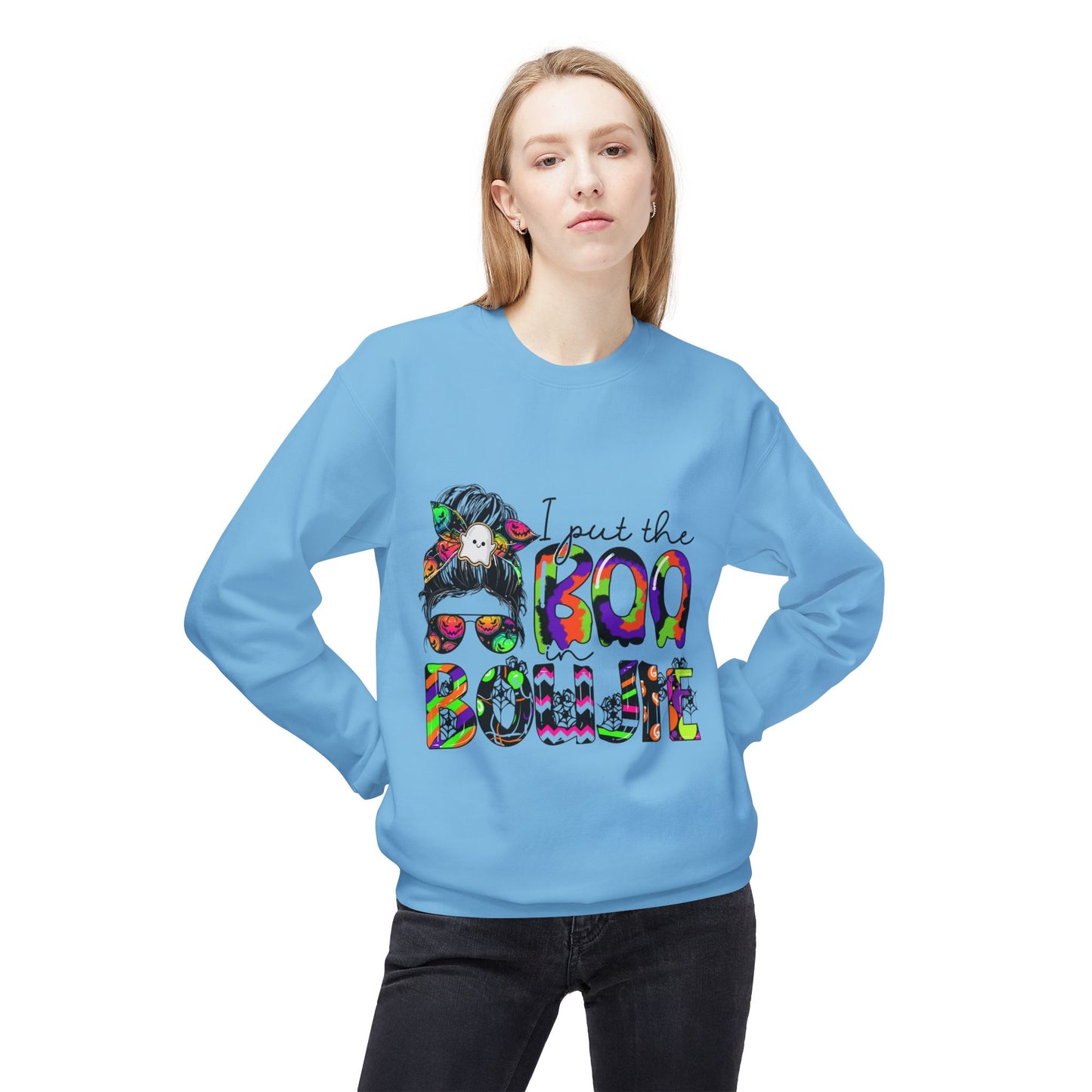 Boho-Inspired Fleece Crewneck Sweatshirt - "I Put the Boo in Boogie"